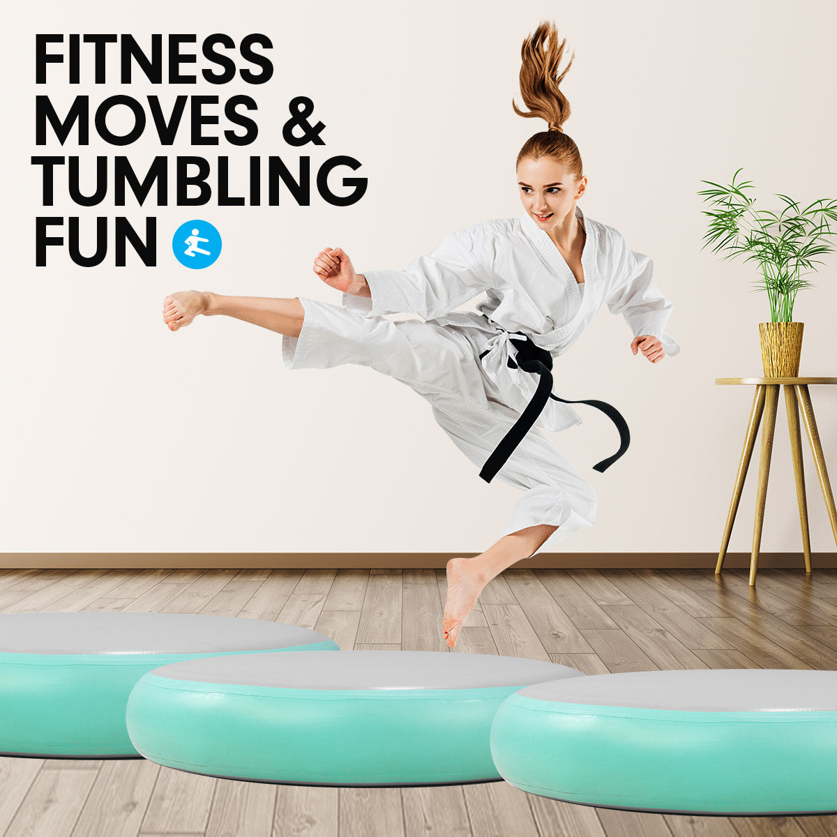 1m Air Spot Round Inflatable Gymnastics Tumbling Mat with Pump - Green