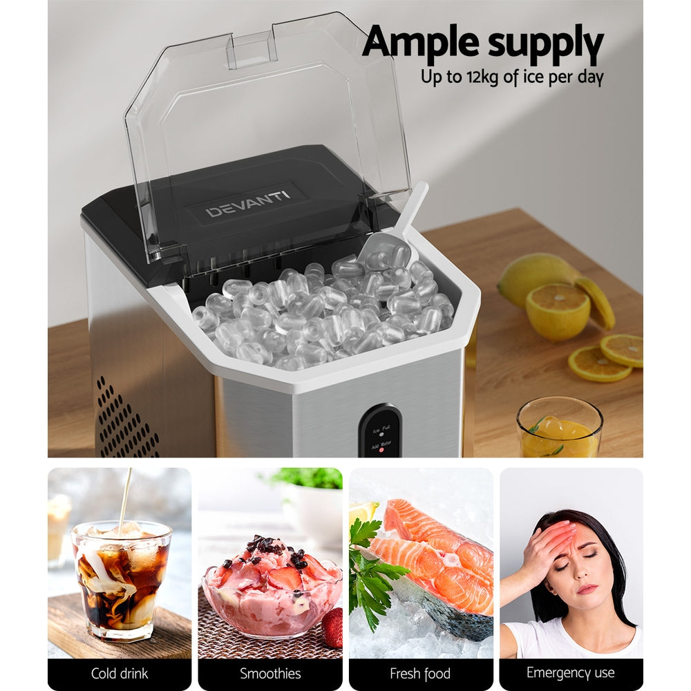 Portable Ice Maker Machine Ice Cube 12Kg Bar Countertop Stainless Steel
