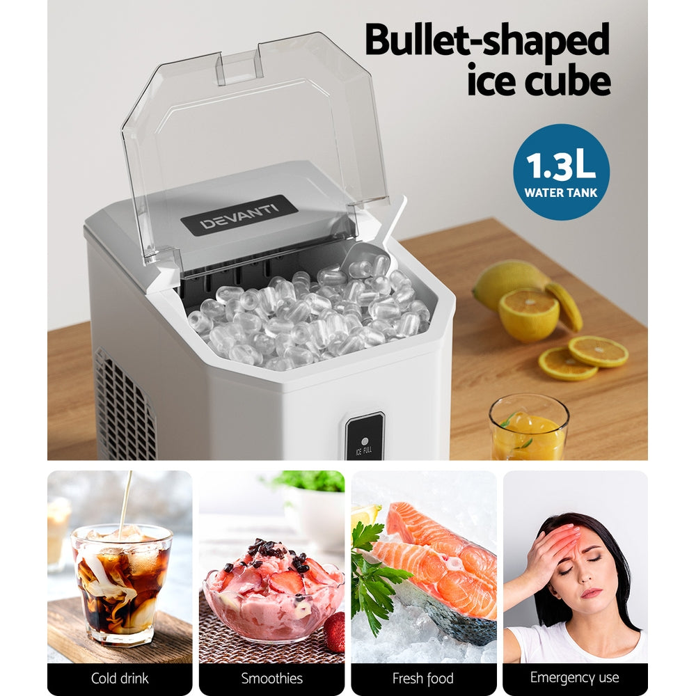 12kg Self-Cleaning Ice Maker Machine in Chic White/Black