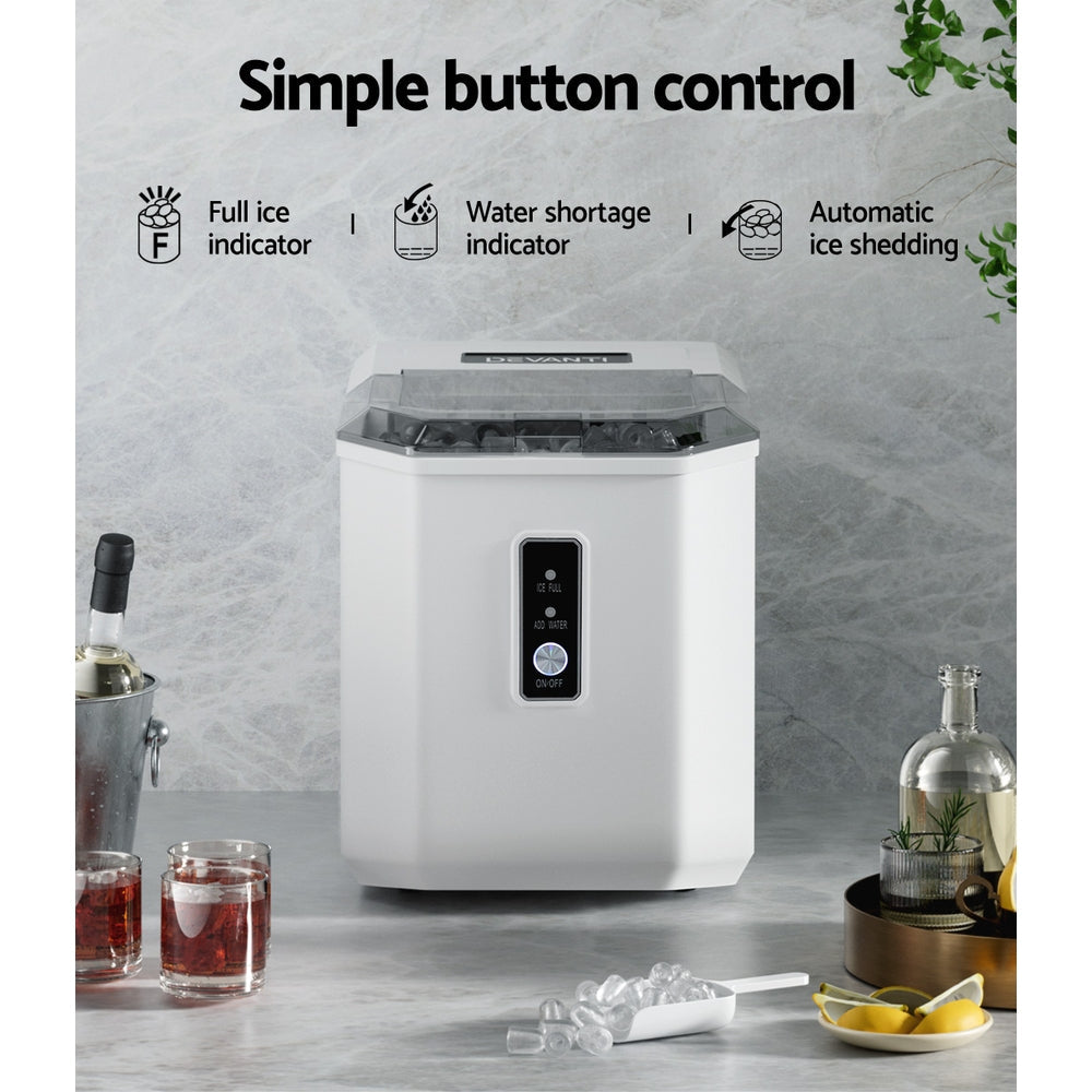 12kg Self-Cleaning Ice Maker Machine in Chic White/Black