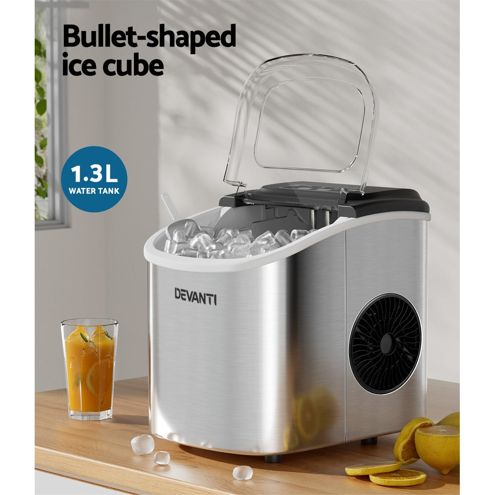 12kg Self-Cleaning Ice Maker Machine in Chic White/Black