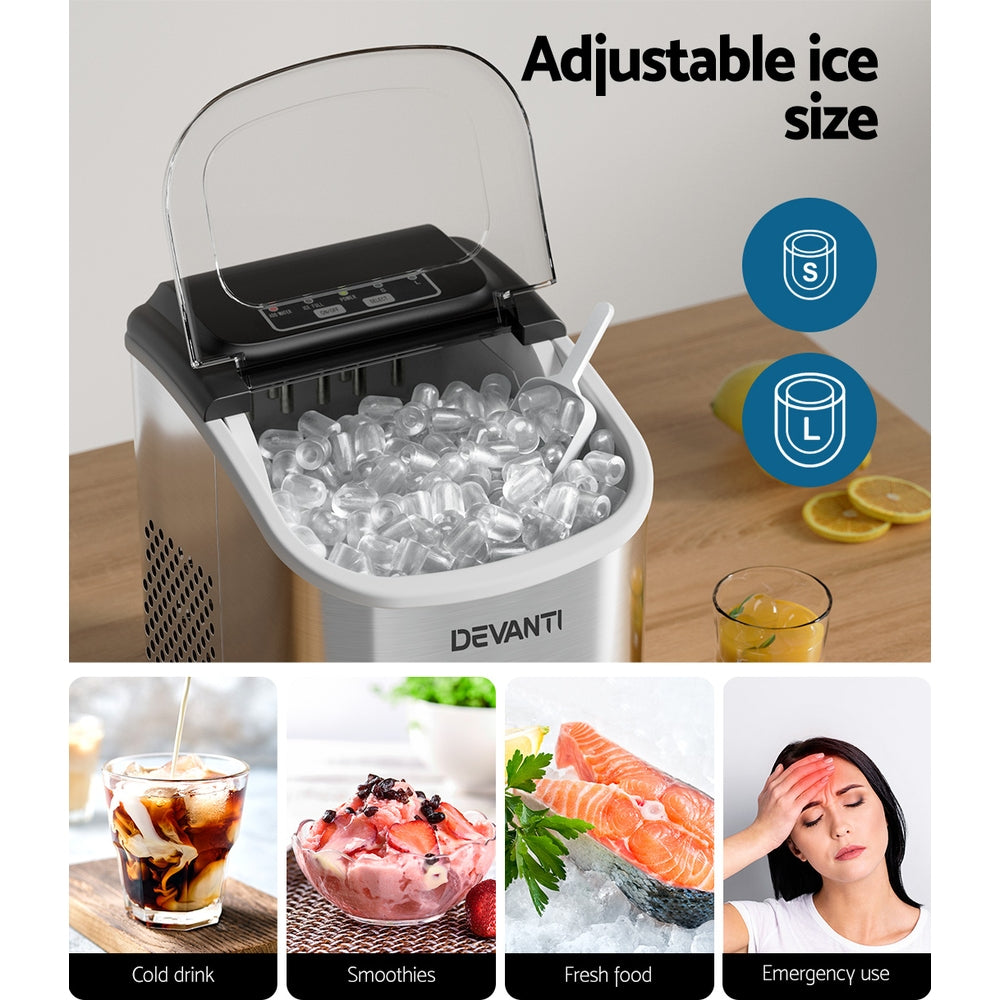 12kg Self-Cleaning Ice Maker Machine in Chic White/Black