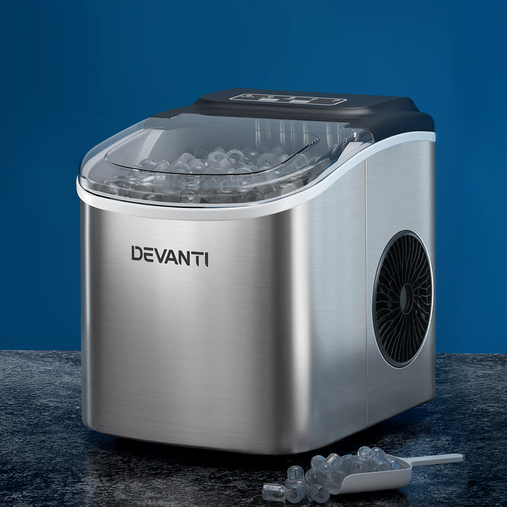 12kg Self-Cleaning Ice Maker Machine in Chic White/Black