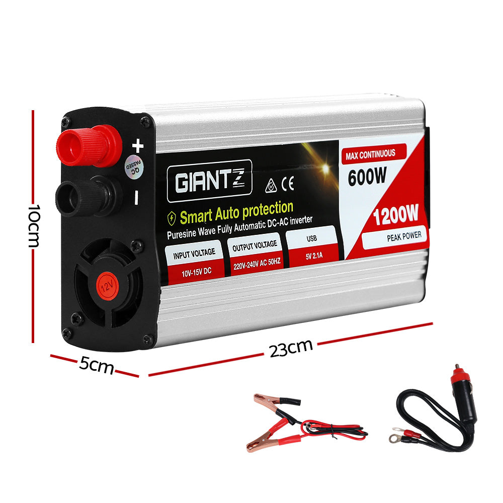 Power Inverter 600W/1200W 12V To 240V Pure Sine Wave Camping Car Boat