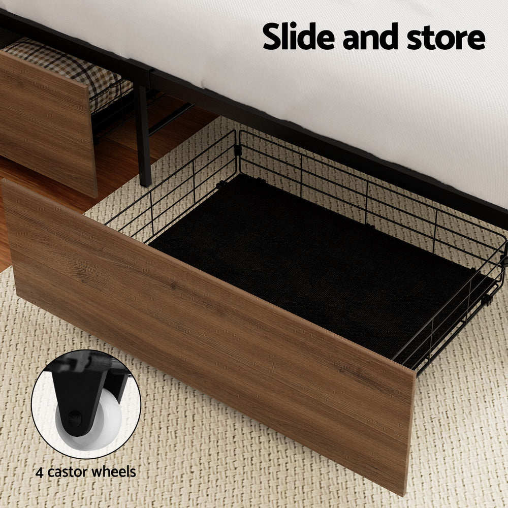 2X Bed Frame Storage Drawers Trundle Black