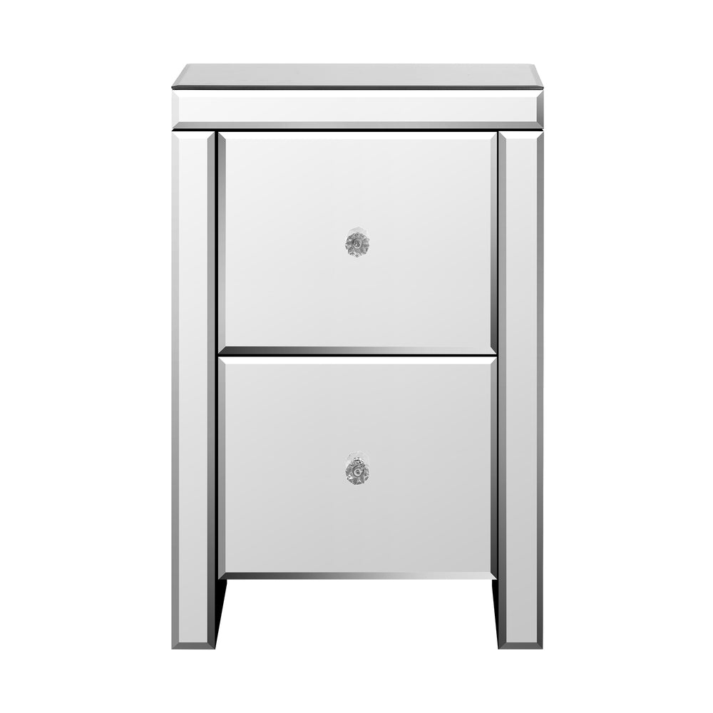 Mirrored Bedside Table with 2 Drawers Home Storage Cabiner Nightstand End Table