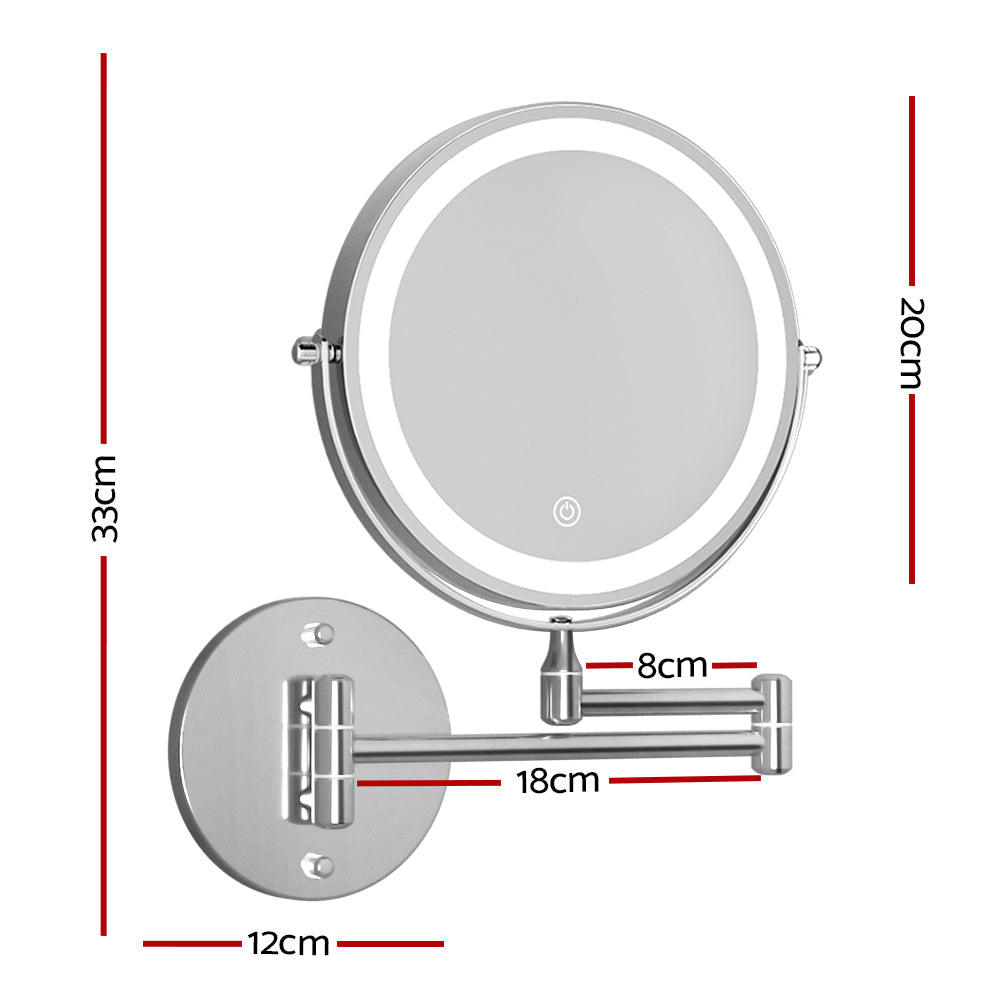 Extendable Makeup Mirror 10X Magnifying Double-Sided Bathroom Silver
