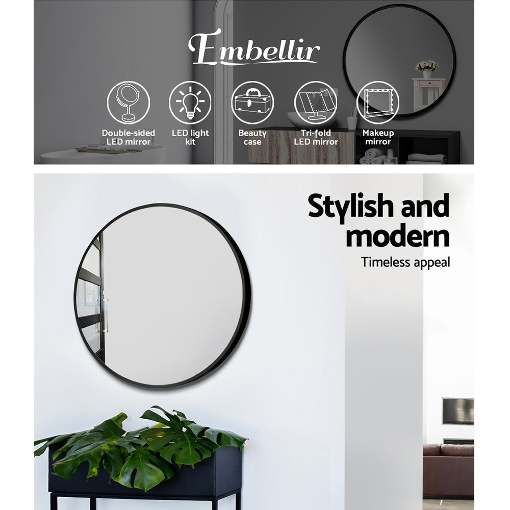 Wall Mirror Makeup 50Cm Home Decor Framed Mirrors Bathroom Round Black