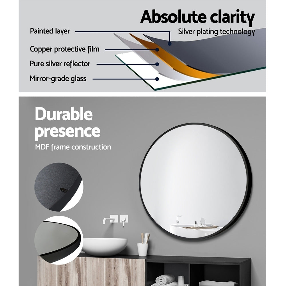 Wall Mirror Makeup 50Cm Home Decor Framed Mirrors Bathroom Round Black