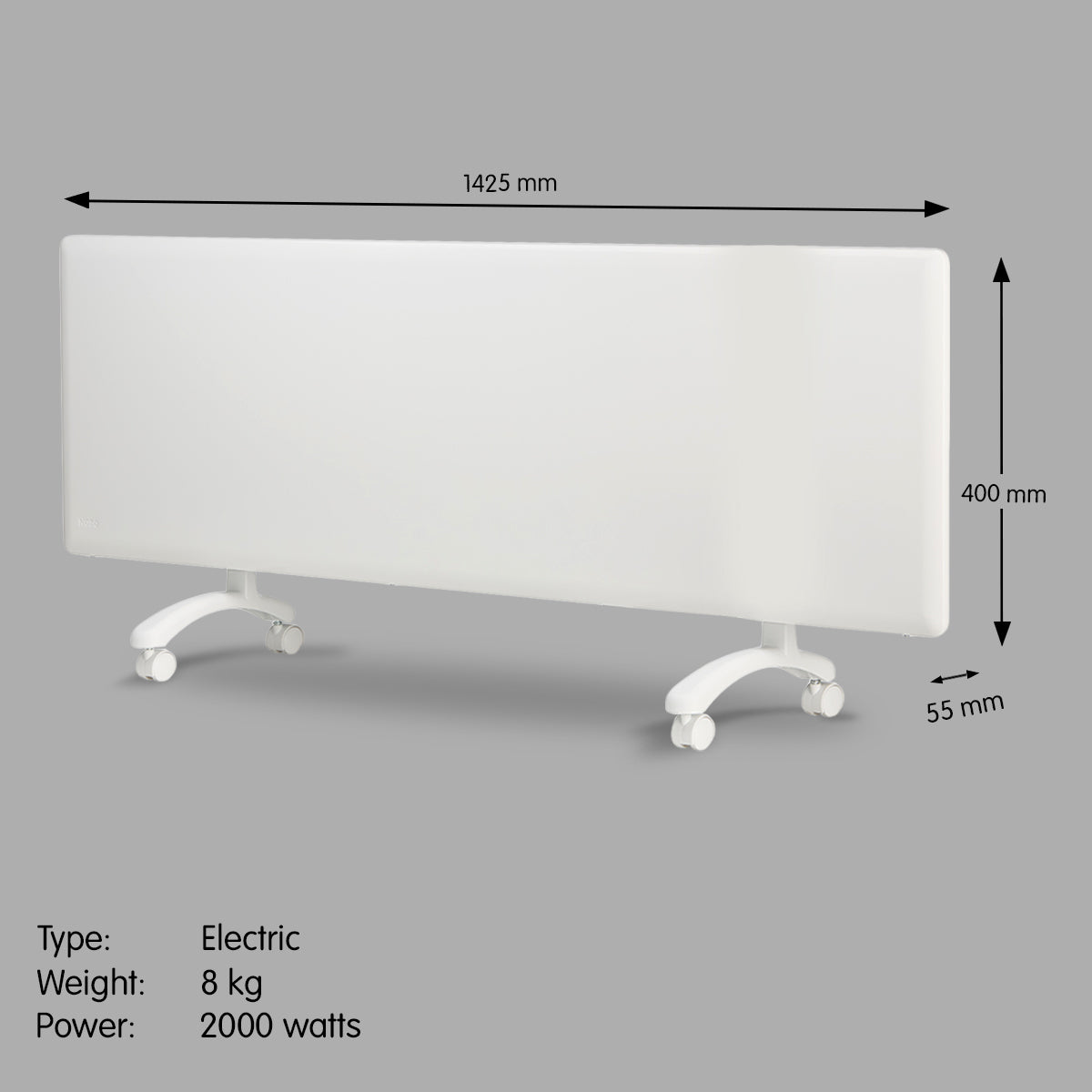 2400w electric panel heater with thermostat & castors