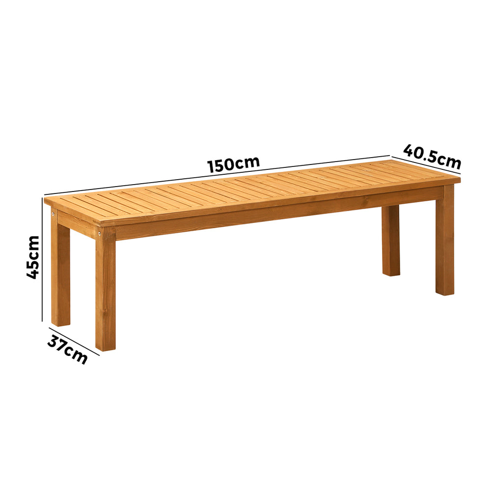 150cm Garden Bench Outdoor Wood Patio Dining Chair Slatted Seat 3 Seater