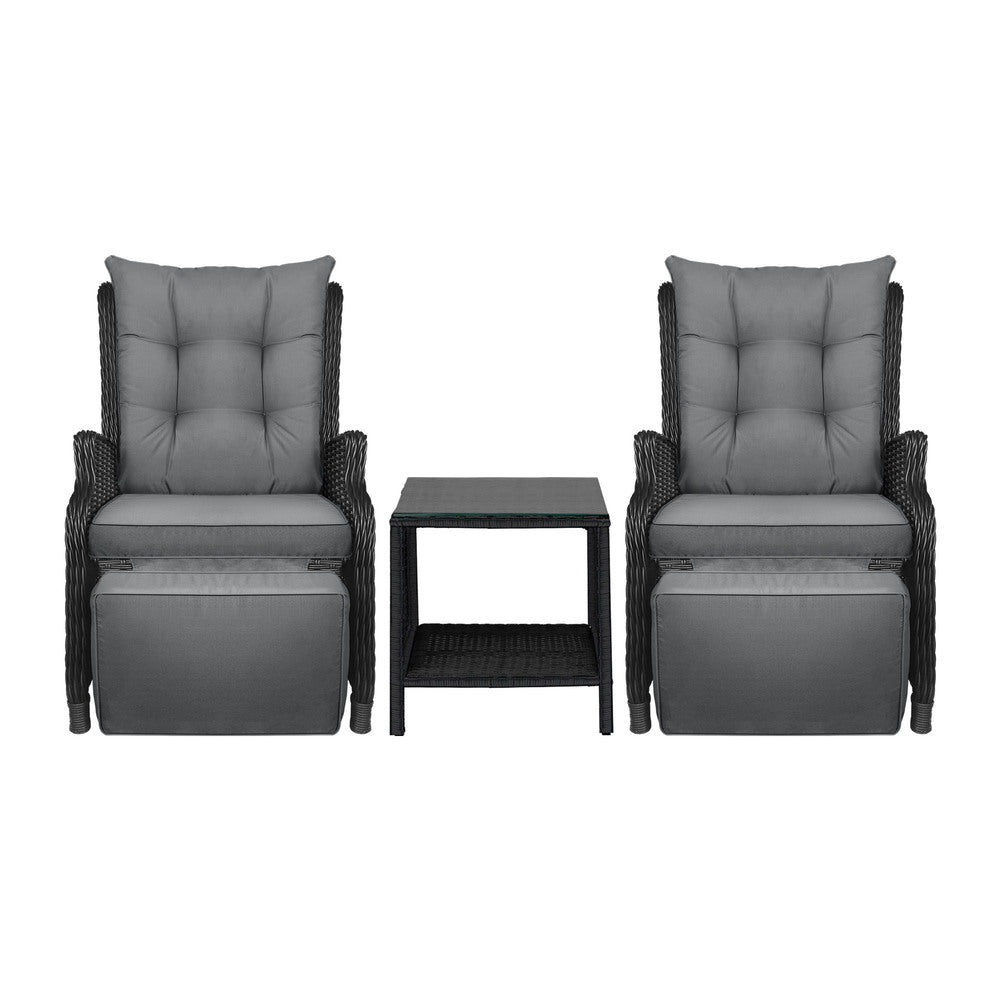 Sun Lounge Outdoor Recliner Chair &Table Outdoor Furniture Patio Set of 3