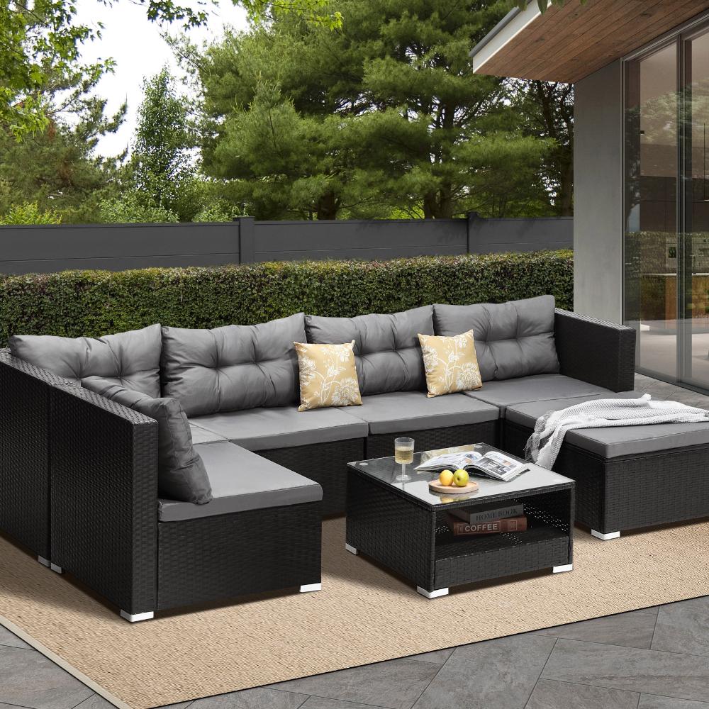 6 Seater Outdoor Lounge Furniture Wicker Set Sofa Rattan Table Setting