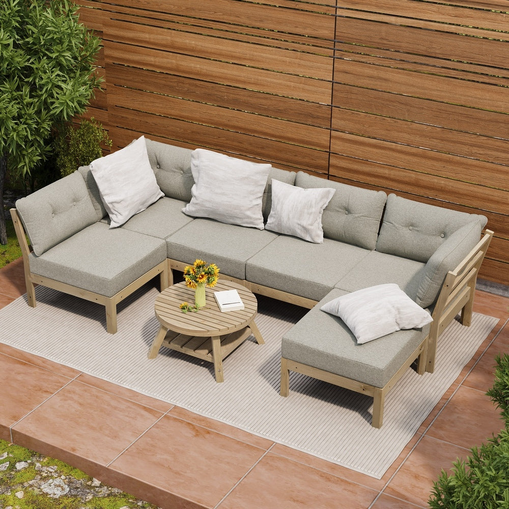 7 Piece Outdoor Sofa Set 6-Seater Lounge Setting Grey