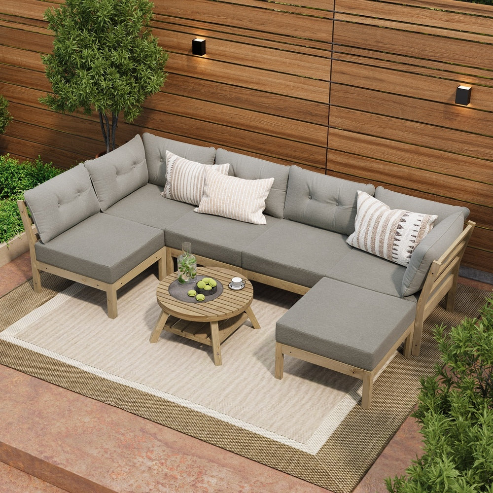 7 Piece Outdoor Sofa Set 6-Seater Lounge Setting Grey