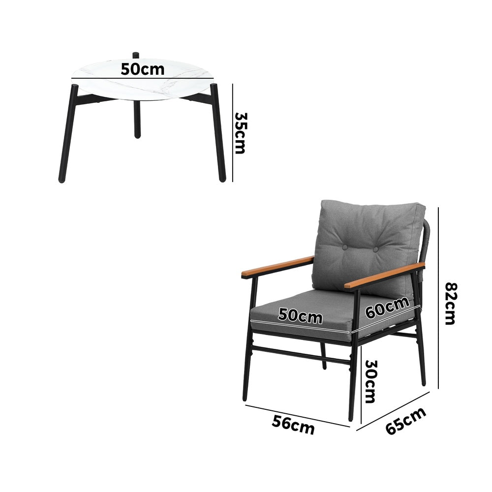 Outdoor Patio Set 50cm/70cm Table with Armchairs