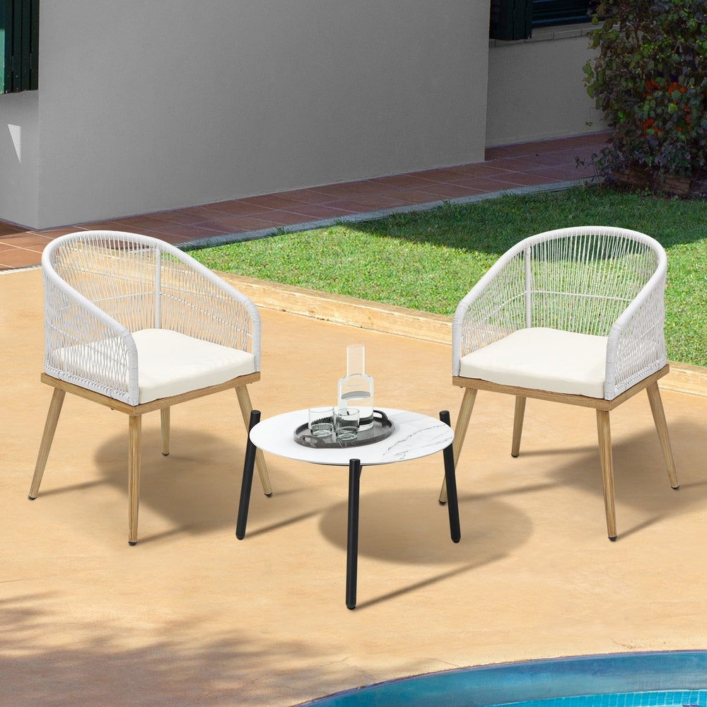 3pcs Seater Outdoor Patio Set 50/70 cm Table Beige and Natural Chairs