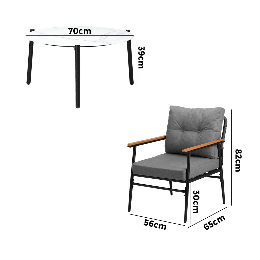Outdoor Patio Set 50cm/70cm Table with Armchairs