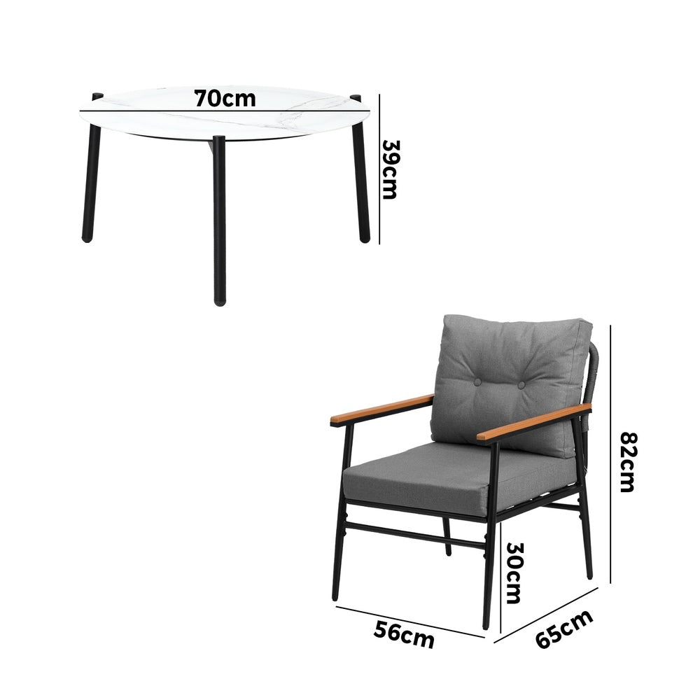 Outdoor Patio Set 50cm/70cm Table with Armchairs