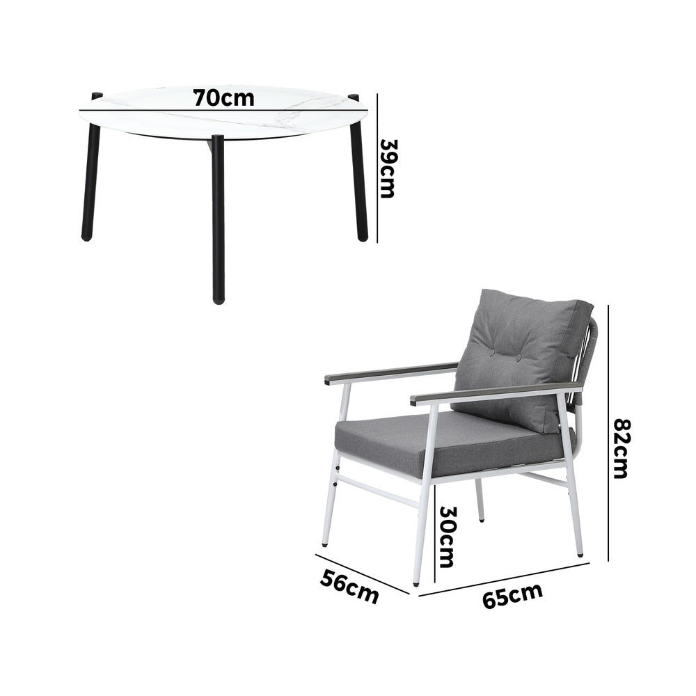 Outdoor Patio Set 50cm/70cm Table with Armchairs