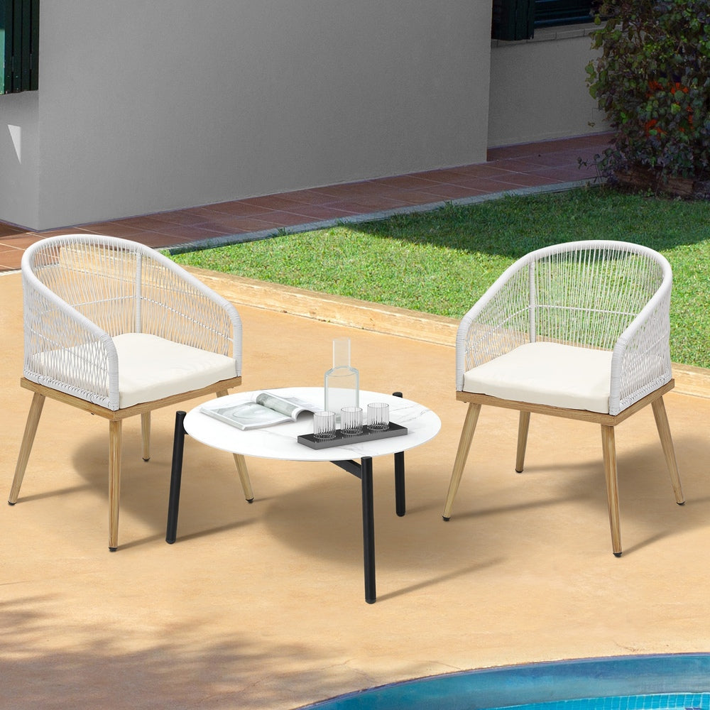 3pcs Seater Outdoor Patio Set 50/70 cm Table Beige and Natural Chairs