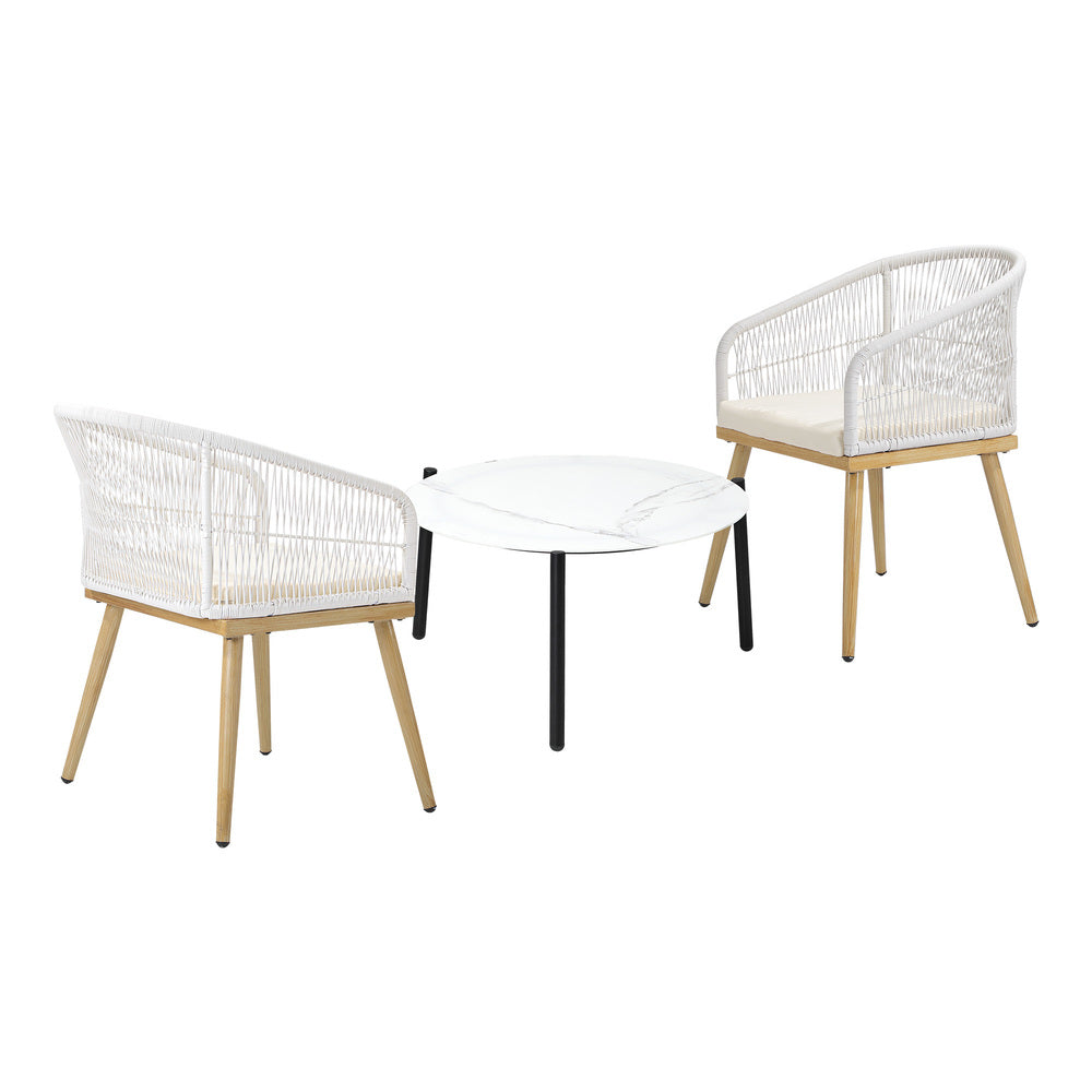 3pcs Seater Outdoor Patio Set 50/70 cm Table Beige and Natural Chairs