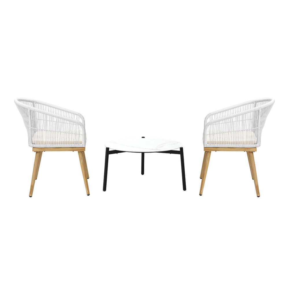 3pcs Seater Outdoor Patio Set 50/70 cm Table Beige and Natural Chairs