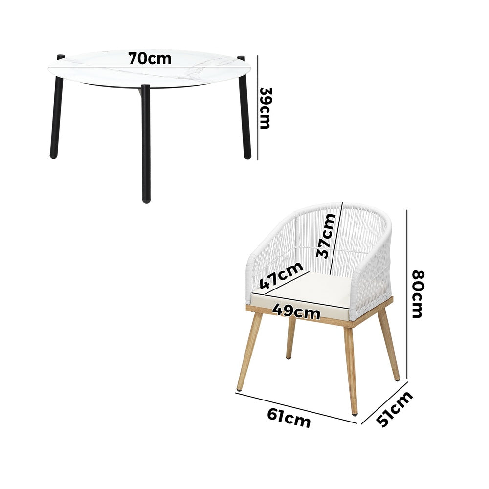 3pcs Seater Outdoor Patio Set 50/70 cm Table Beige and Natural Chairs