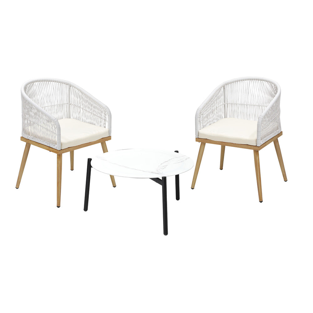 3pcs Seater Outdoor Patio Set 50/70 cm Table Beige and Natural Chairs
