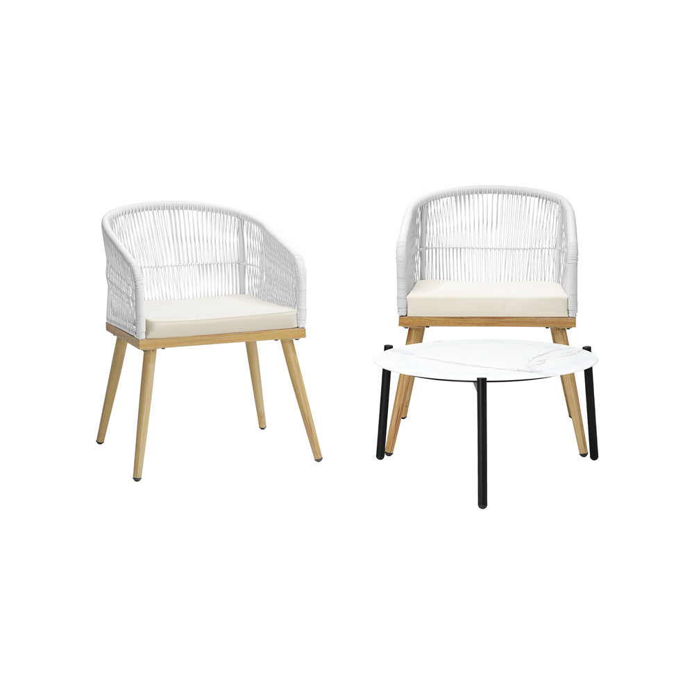 3pcs Seater Outdoor Patio Set 50/70 cm Table Beige and Natural Chairs