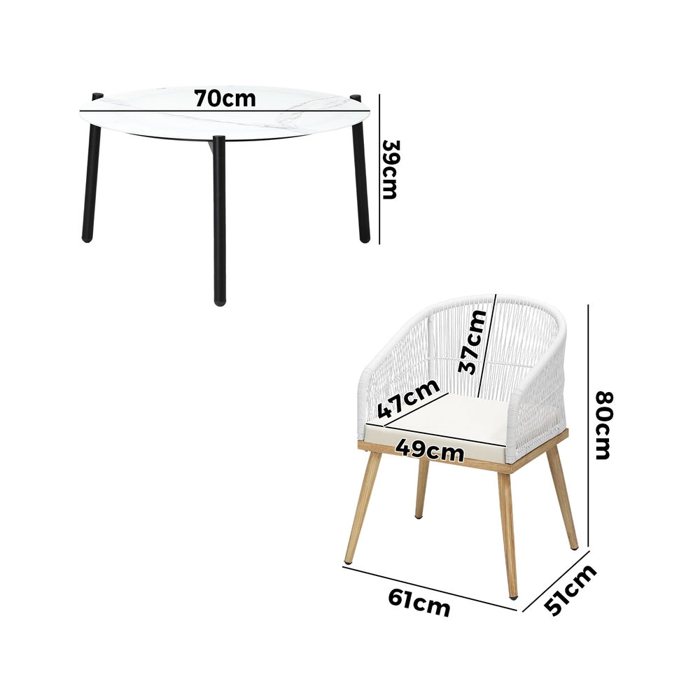 3pcs Seater Outdoor Patio Set 50/70 cm Table Beige and Natural Chairs