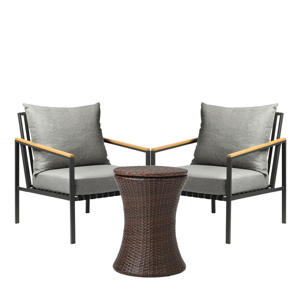 Outdoor Patio Set Ice Bucket Brown Table Sofa Setting 3pcs