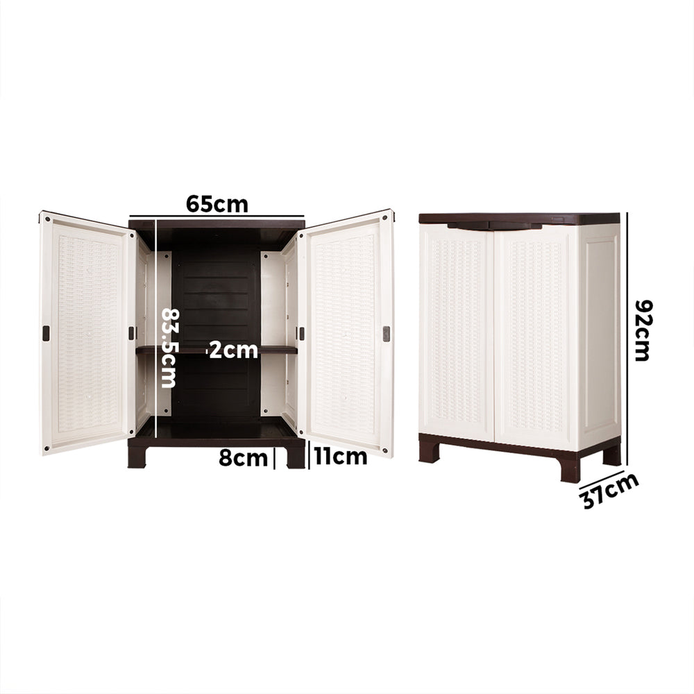 Outdoor Storage Cabinet Box Garden Garage Cupboard Adjustable Lockable Beige