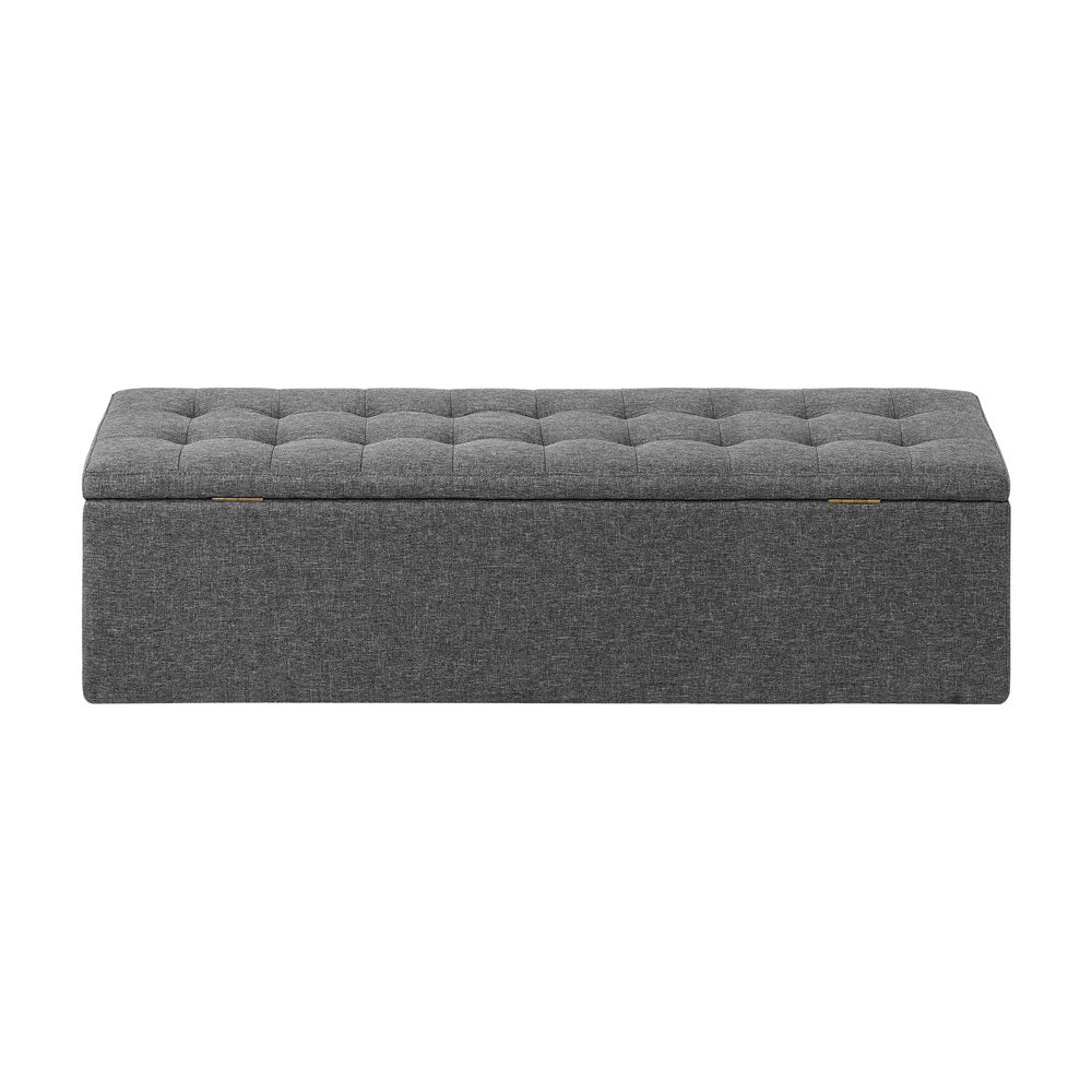 Storage Ottoman Blanket Box Foot Stool XL Chest Toy Faux Linen Grey