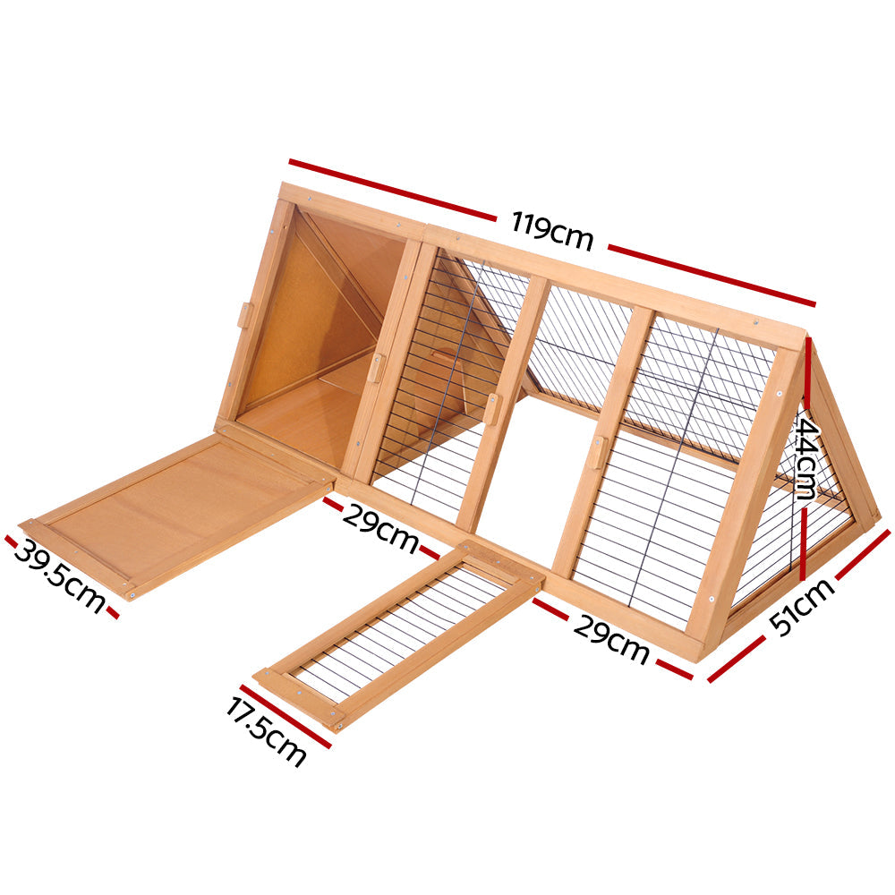 Rabbit Hutch & Chicken Coop - 119x51x44cm Wooden Cage with Large Outdoor Run