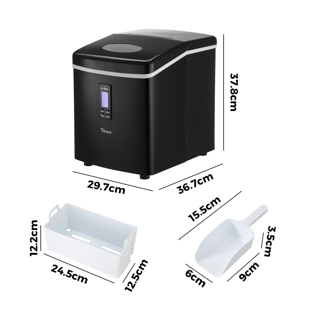 3L Portable Ice Maker with Ice Cube Scoop 15kg Black