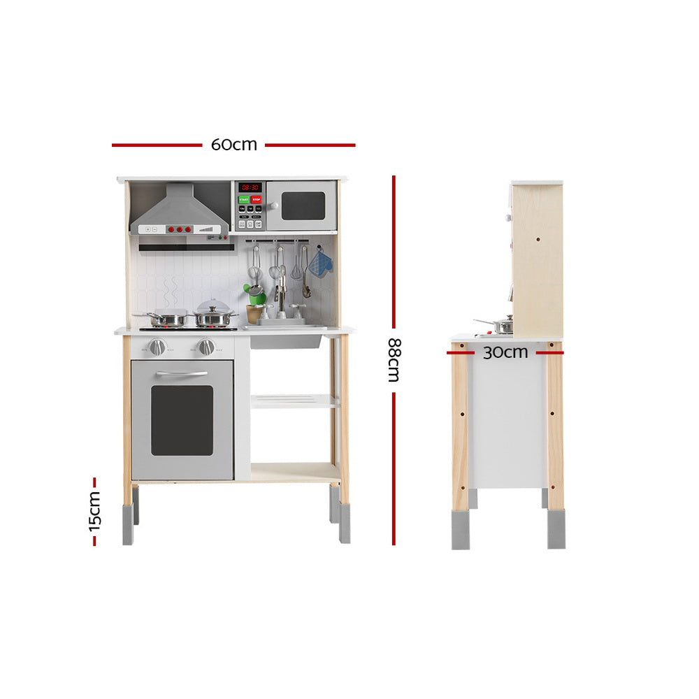 Kids Wooden Kitchen Play Set With Cookware & Sink