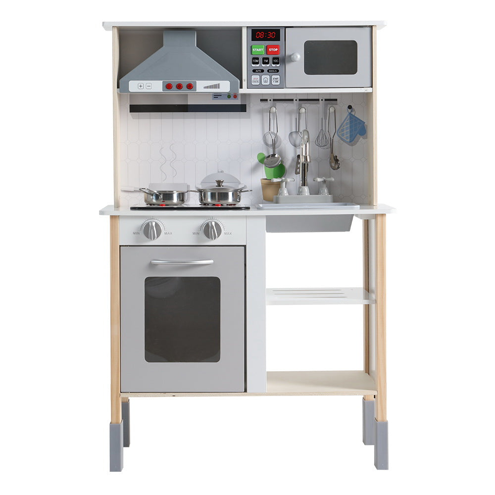 Kids Wooden Kitchen Play Set With Cookware & Sink