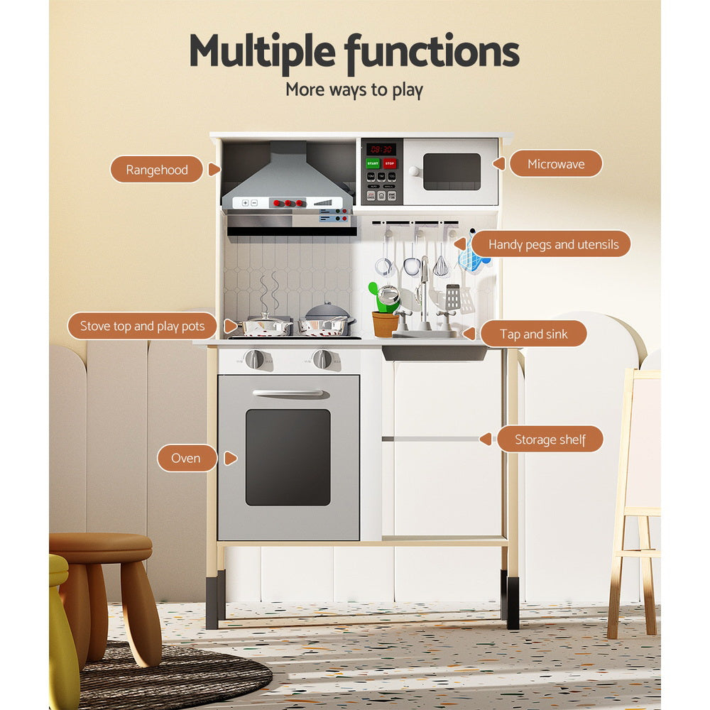 Kids Wooden Kitchen Play Set With Cookware & Sink
