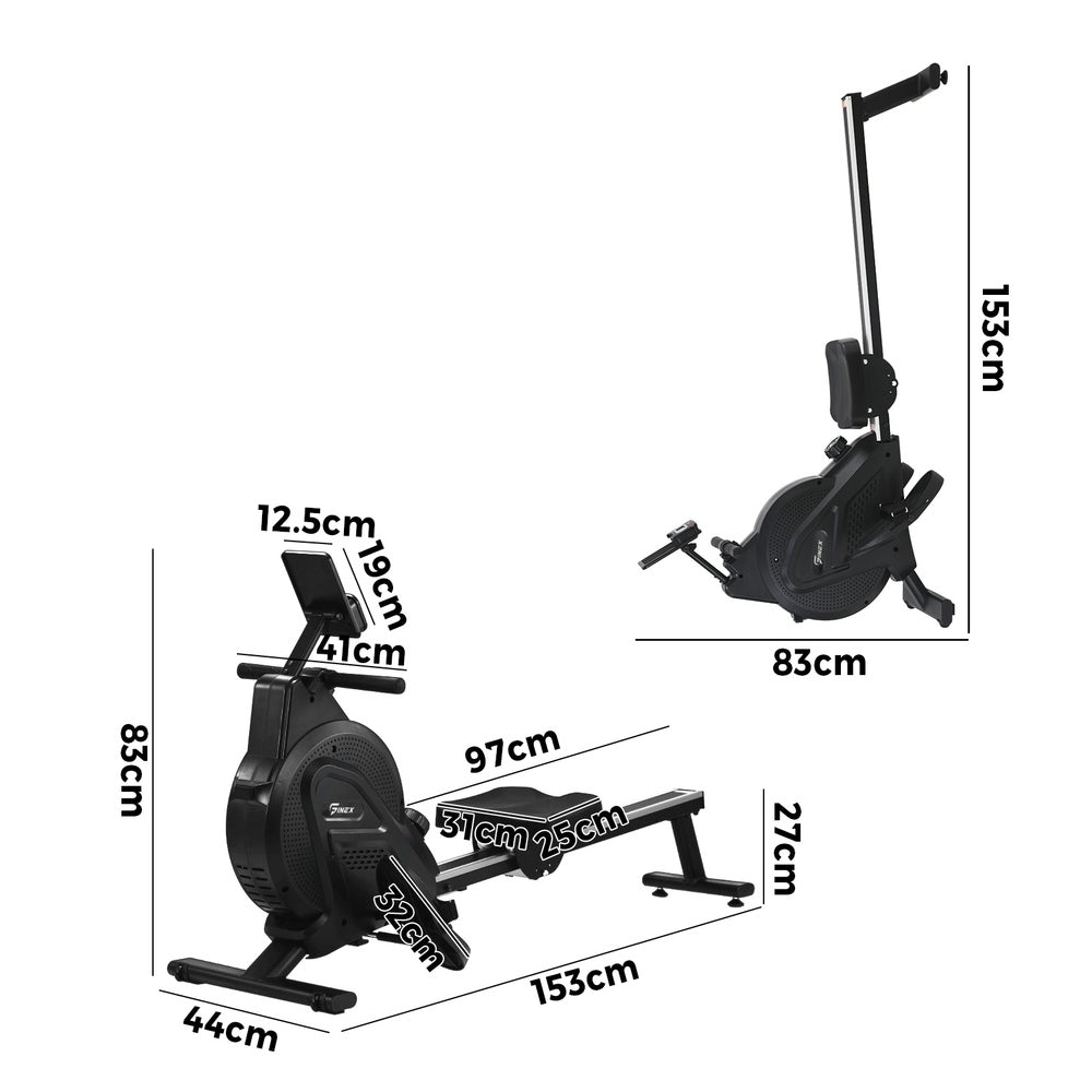 Rowing Machine Rower Magnetic Resistance Black