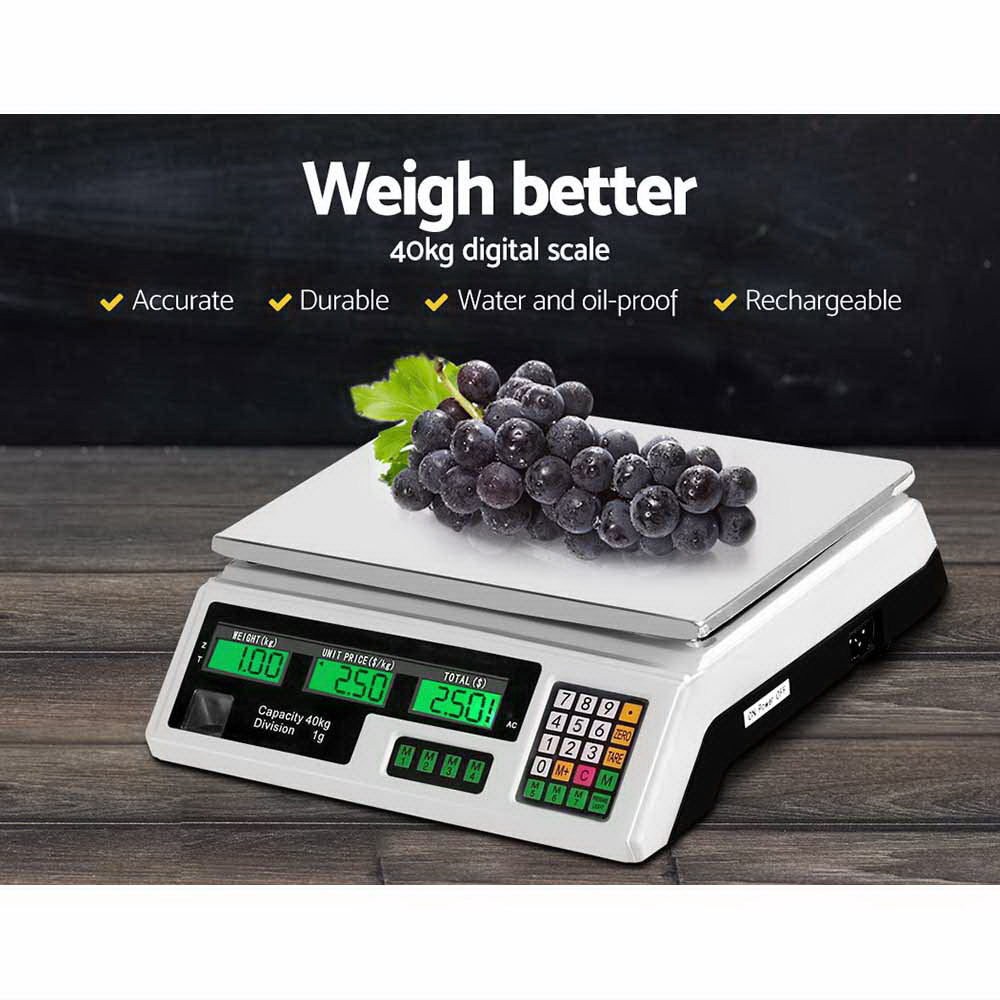 Scales Digital Kitchen 40Kg Weighing Scales Platform Scales Lcd White