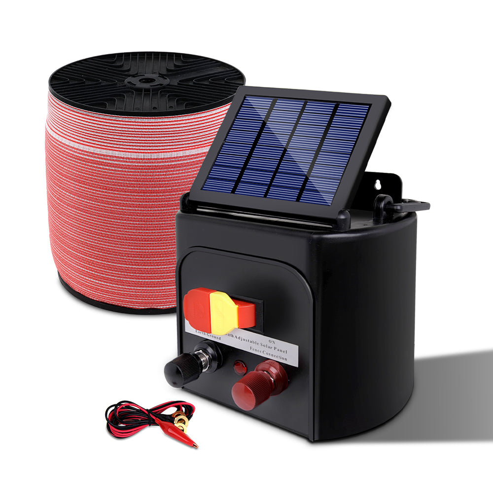 Fence Energiser 5Km Solar Powered Electric 1200M Poly Tape