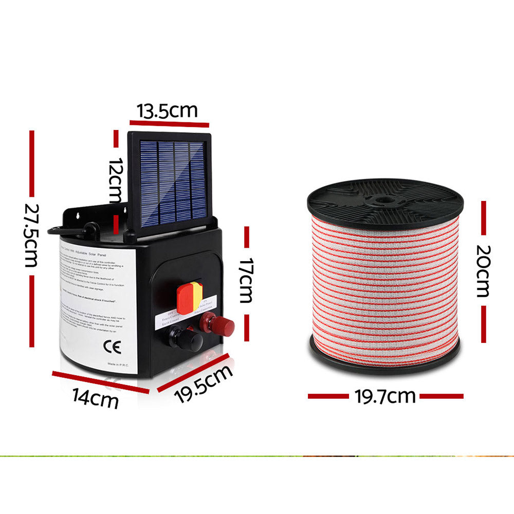 Fence Energiser 5Km Solar Powered Electric 400M Poly Tape Insulator
