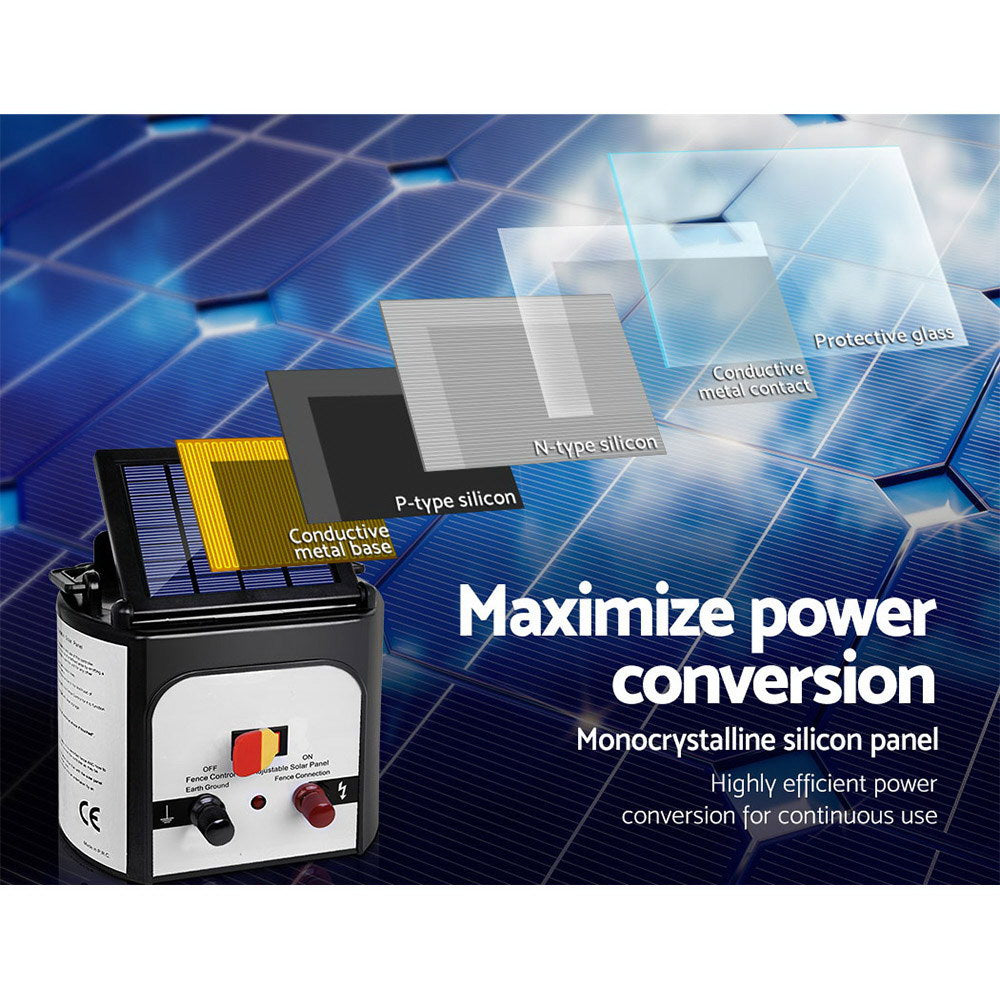 Fence Energiser 8Km Solar Powered 0.3J Electric Fencing Charger