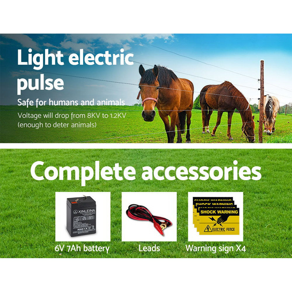 Fence Energiser 8Km Solar Powered 0.3J Electric Fencing Charger