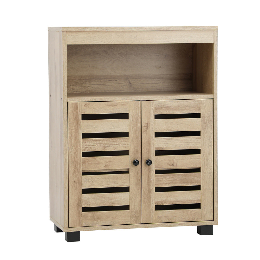 Shoes Storage Cabinet Organiser Shelf 2 Doors Brown