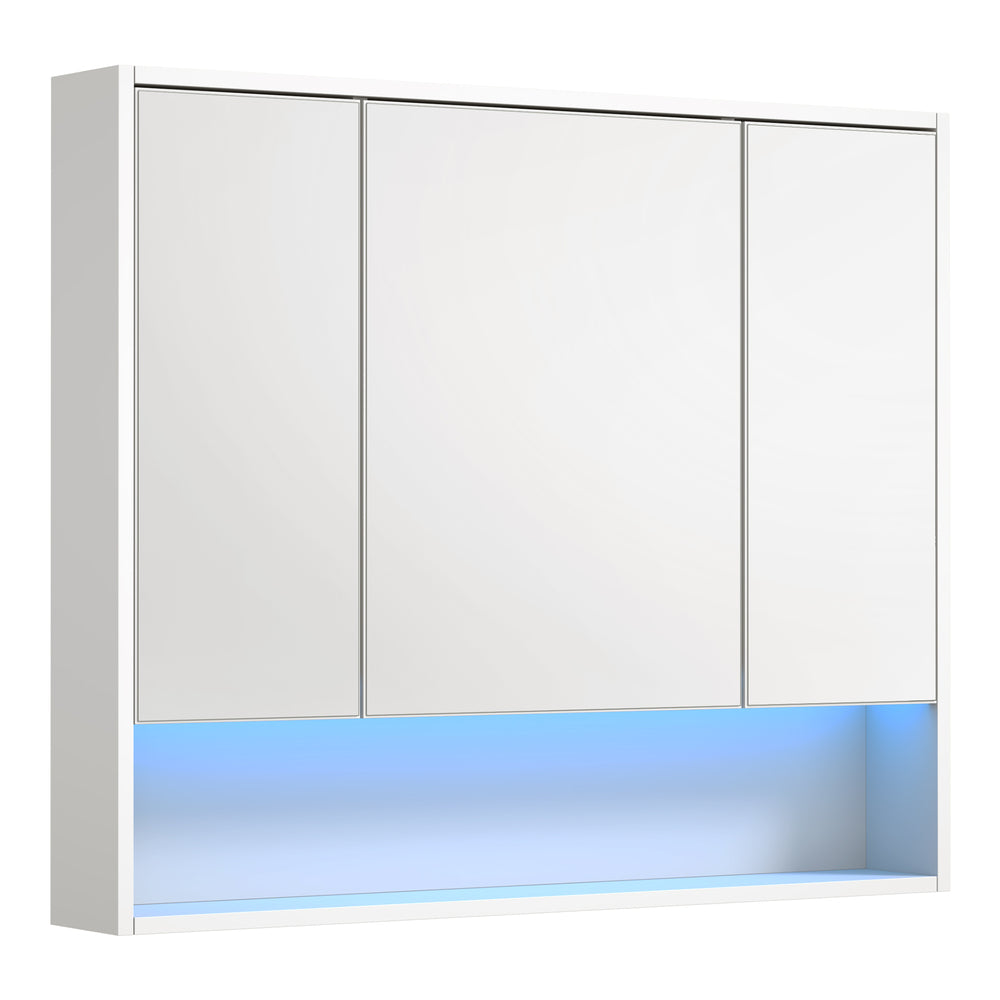 Bathroom Mirror Cabinet LED Wall Storage Black/White