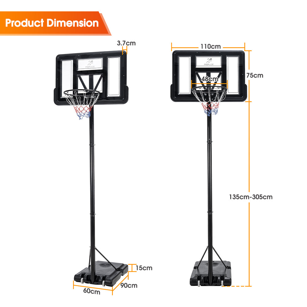 Basketball Hoop Portable 1.36M-3.05M Height Adjustable