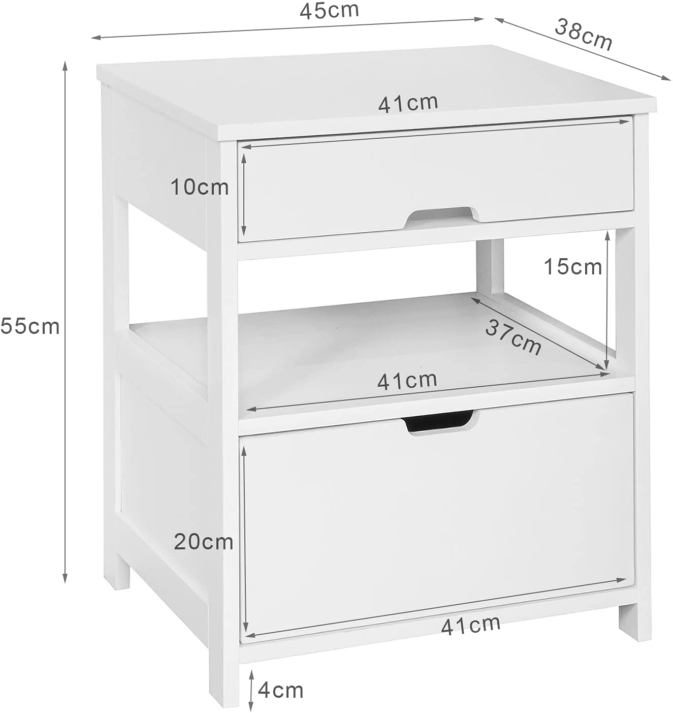 White Bedside Table with 2 Drawers