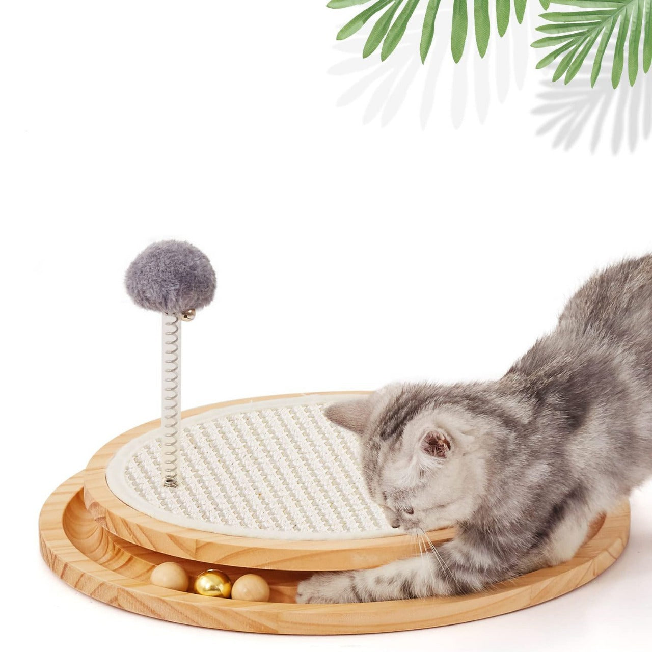 Wooden Interactive Cat Toy Spinning Track & Wand Toy